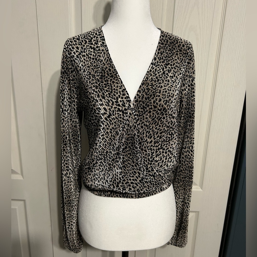 Dynamite Leopard Animal Print Wrap Blouse